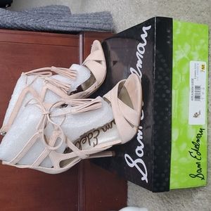 Sam Edelman Azela Nude Suede Open Toe Tasseled Sandal 7